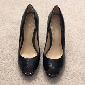 Cole Haan patent leather peep toe pumps